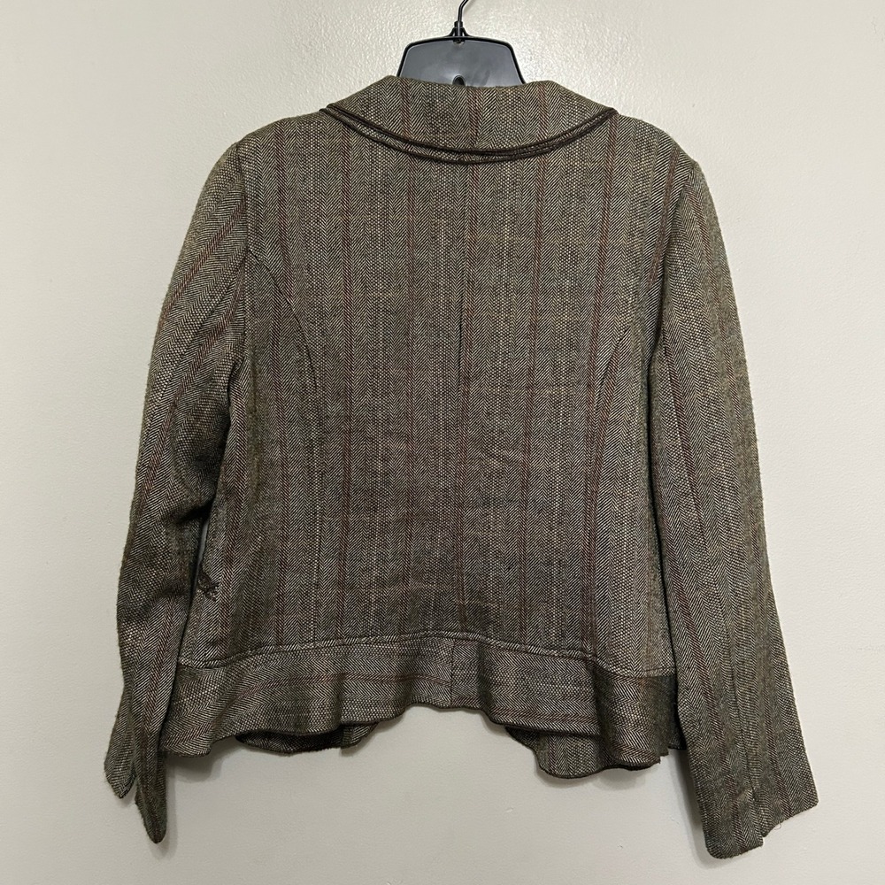 Women's Cottagecore Blazer 10 Brown Herringbone Floral Embroidered Dark Academia - Picture 2 of 12